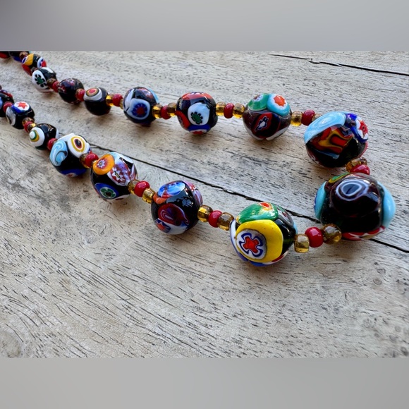 VINTAGE ITALIAN MURANO VENETIAN MILLEFIORI MORETTI GLASS BEAD NECKLACE - Picture 6 of 16